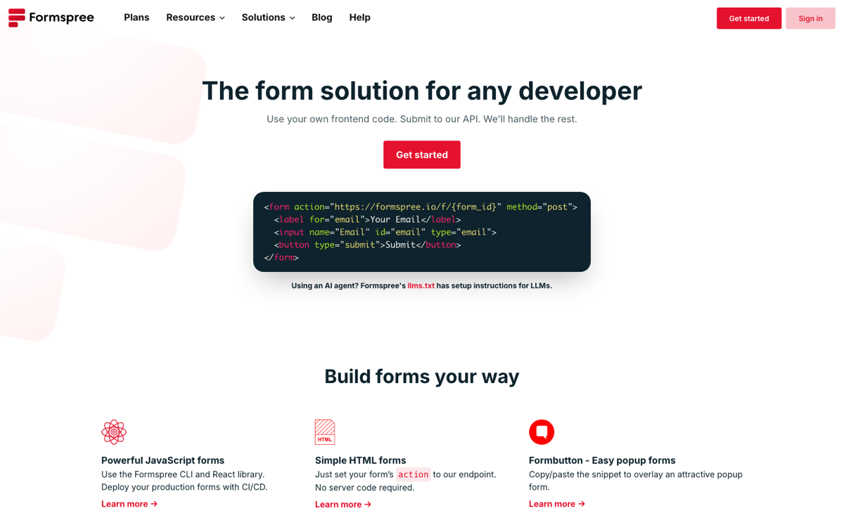 The Formspree homepage